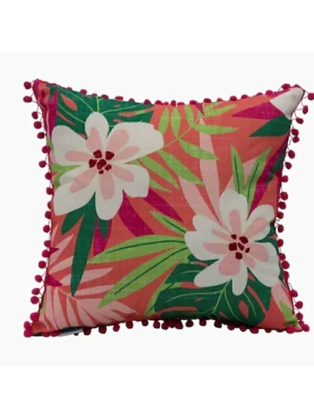 Tropical Flower Accent Pillow With Pom Pom…